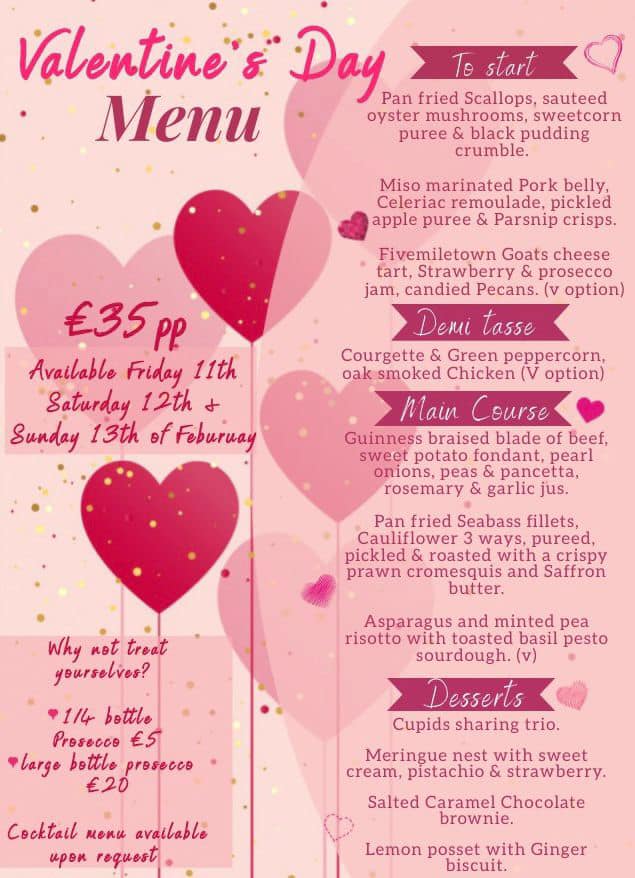 Valentine's Menu at The Pheasant restaurant