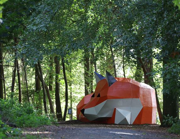 Rusty the Fox sculpture in Hillsborough Forest Park