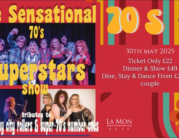 Image is a poster for The Sensational 70s Superstars show
