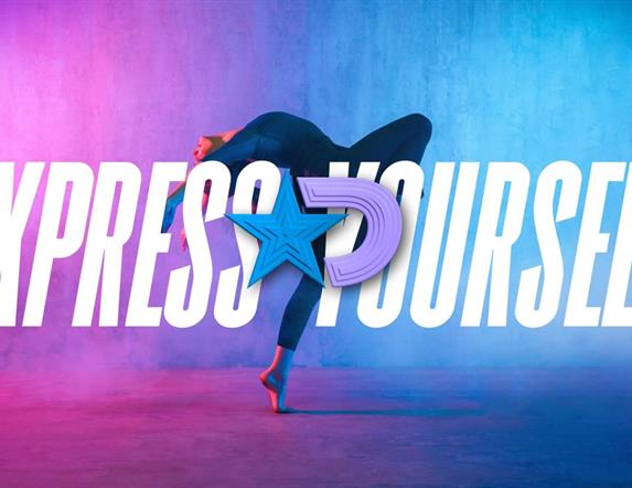 Image is of a dancer with the words Express Yourself