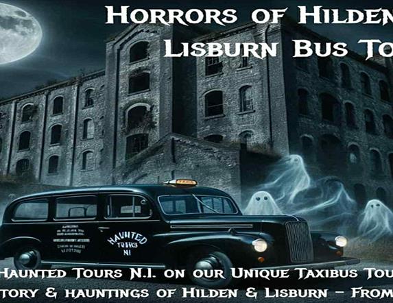 Image is a spooky scene of Hilden Mill Lisburn
