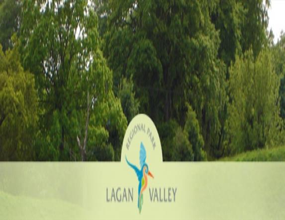 Image is of trees in the Lagan Valley Regional Park and its logo