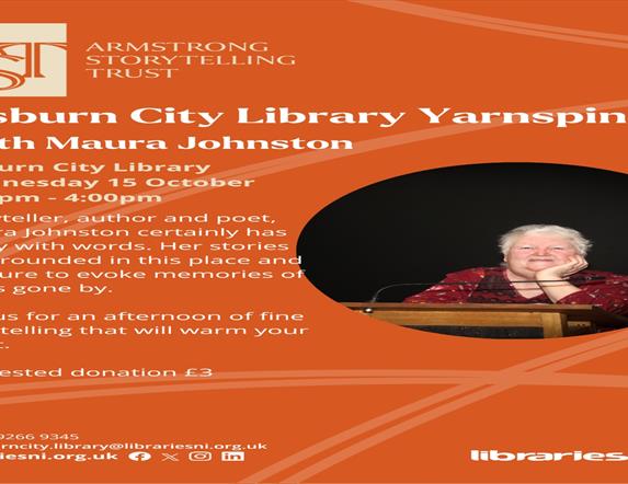 Image is of storyteller Maura Johnston