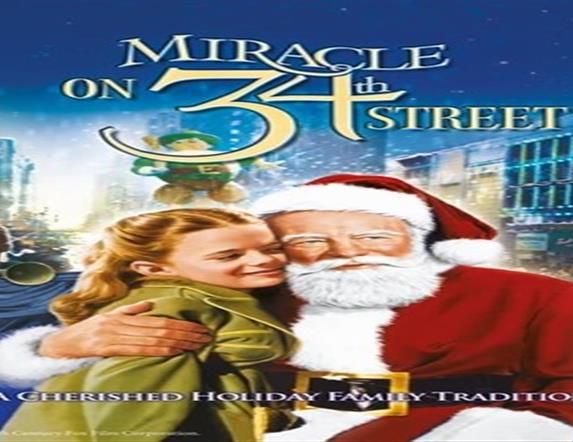 Image is of poster for the Christmas film Miracle on 37th Street