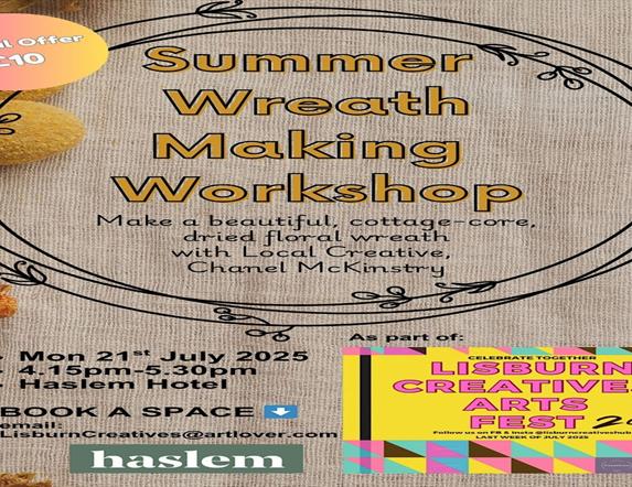 Image is a poster advertising a Summer Wreath making event