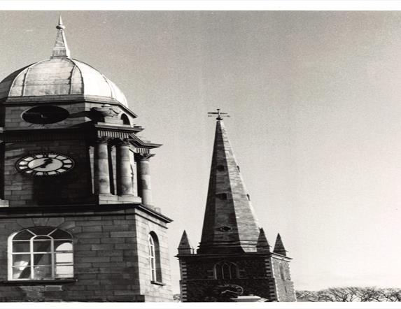 Image is of the clock tower at the Irish Linen Centre & Lisburn Museum