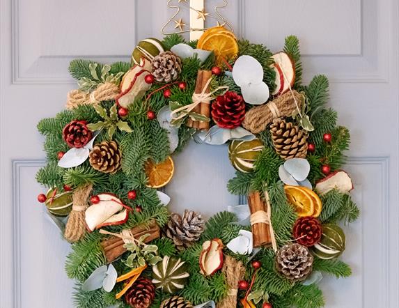 Christmas Wreath hanging on a door