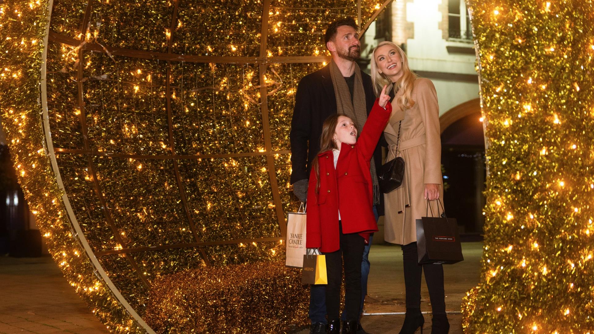 Family enjoying light festival in Lisburn City
