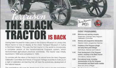 Image is of a Ferguson Black Tractor advertising the Harry Ferguson Lecture Night 2024