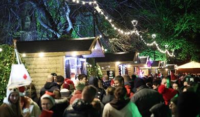 Image is of people enjoying the Christmas Market in Lisburn