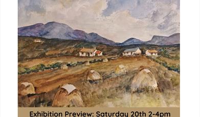 Poster with Irish Cottages on a mountain