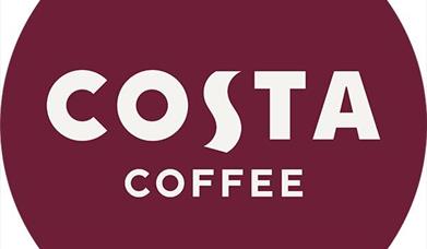 Image shows a deep purple logo type circle with written text in white Costa Coffee