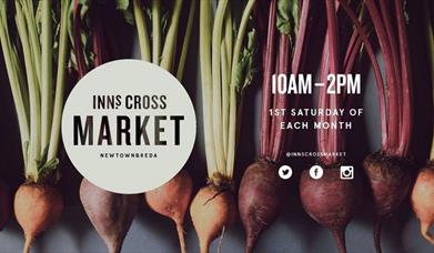 Image shows various root vegetables and date and times of the market