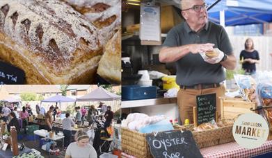 Several images of the goods for sale and the stall holders