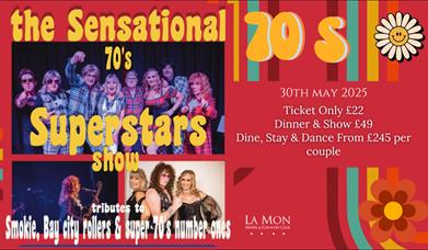 Image is a poster for The Sensational 70s Superstars show