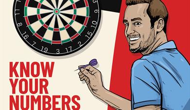 Poster is of a man playing darts advertising Men's Health Week