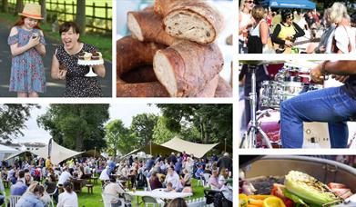 Several images from the Moira Food fair of live music, people eating, food etc