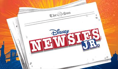 Image shows newspapers with Disney Newsies Jnr Advertised