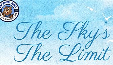 Image says The Sky's The Limit in blue lettering