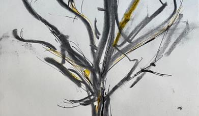 Image is of a painting of a tree by Lisburn artist Rachel Gomme