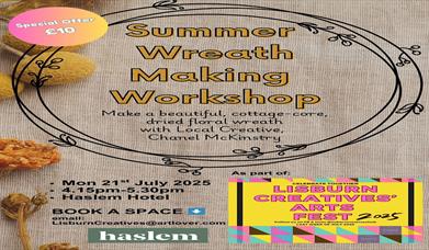 Image is a poster advertising a Summer Wreath making event