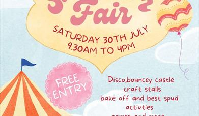 Image is a poster advertising the Summer Fair at Hillsborough Village Centre
