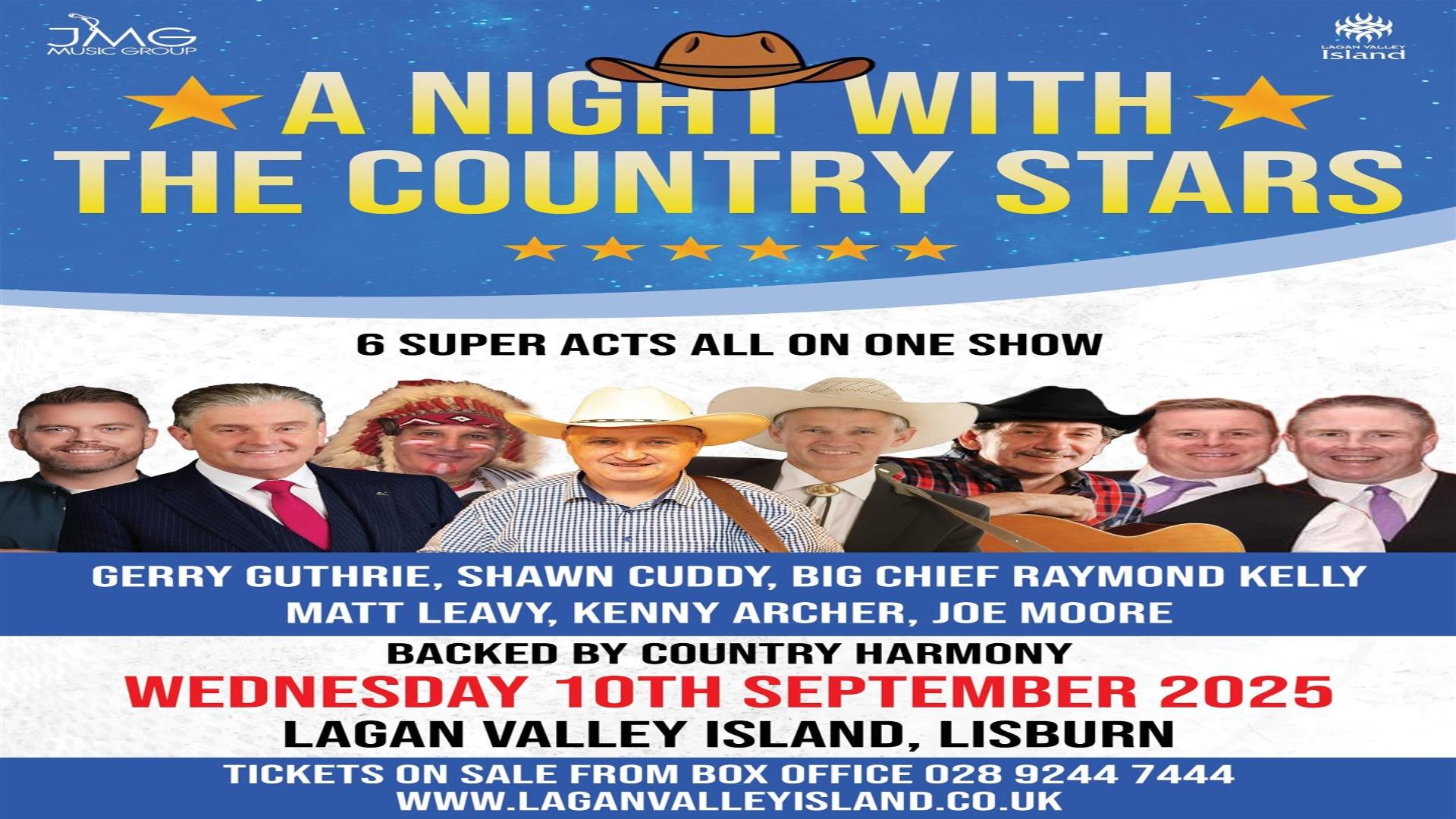 Image is of poster showing various members of the stage show A Night with The Country Stars