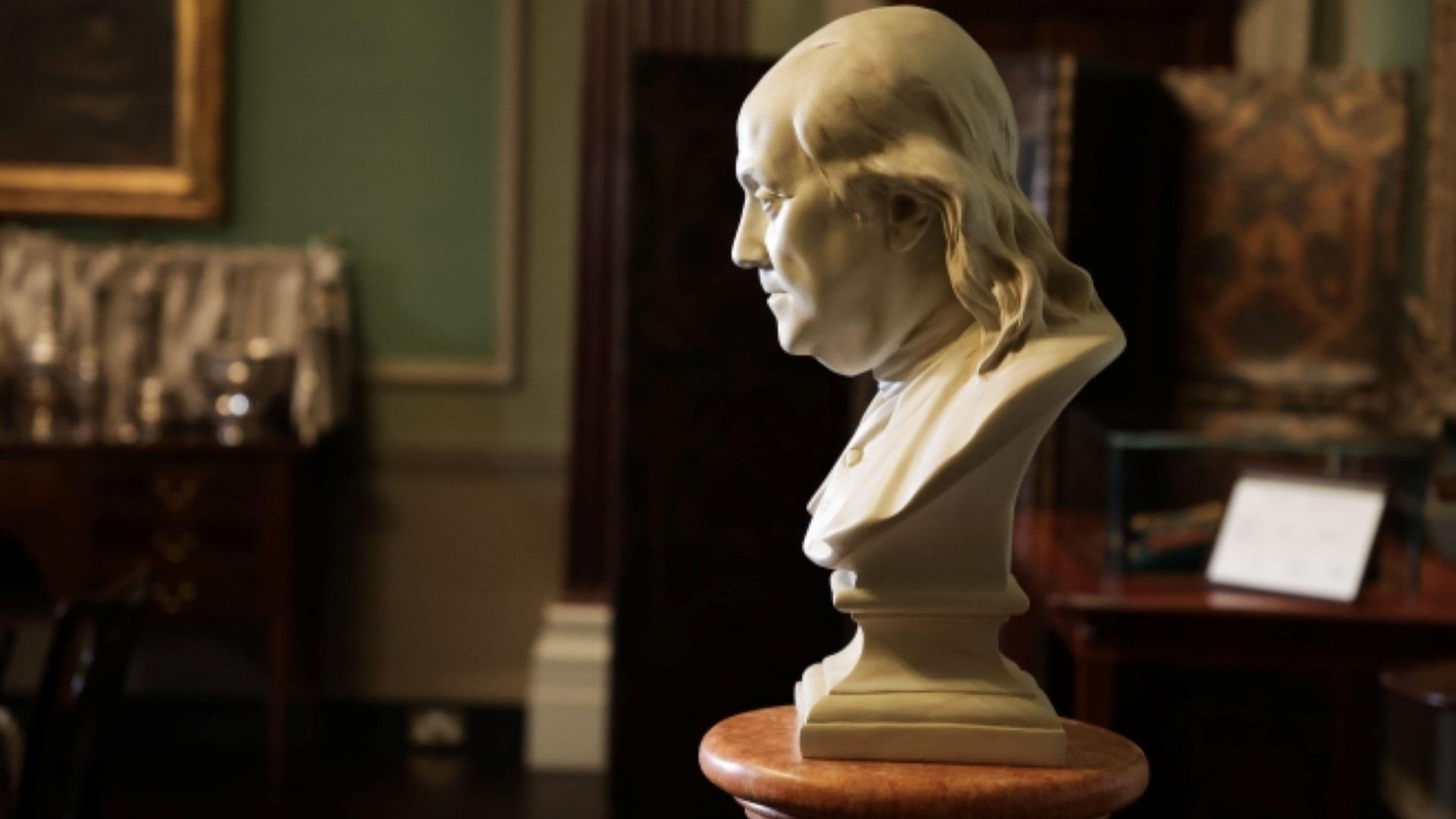 Image shows Benjamin Franklin Bust in Hillsborough Castle, Royal Hillsborough.