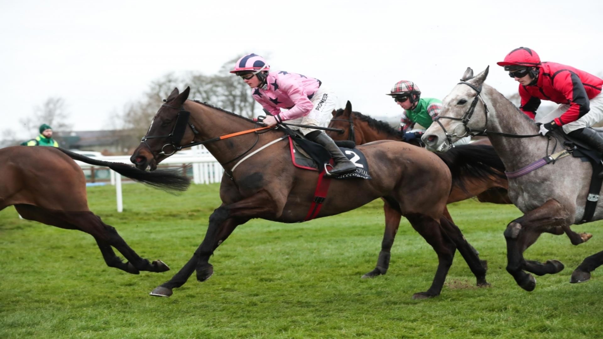 Image shows 3 of the jockeys during the BetVictor Race at Down Royal Racecourse