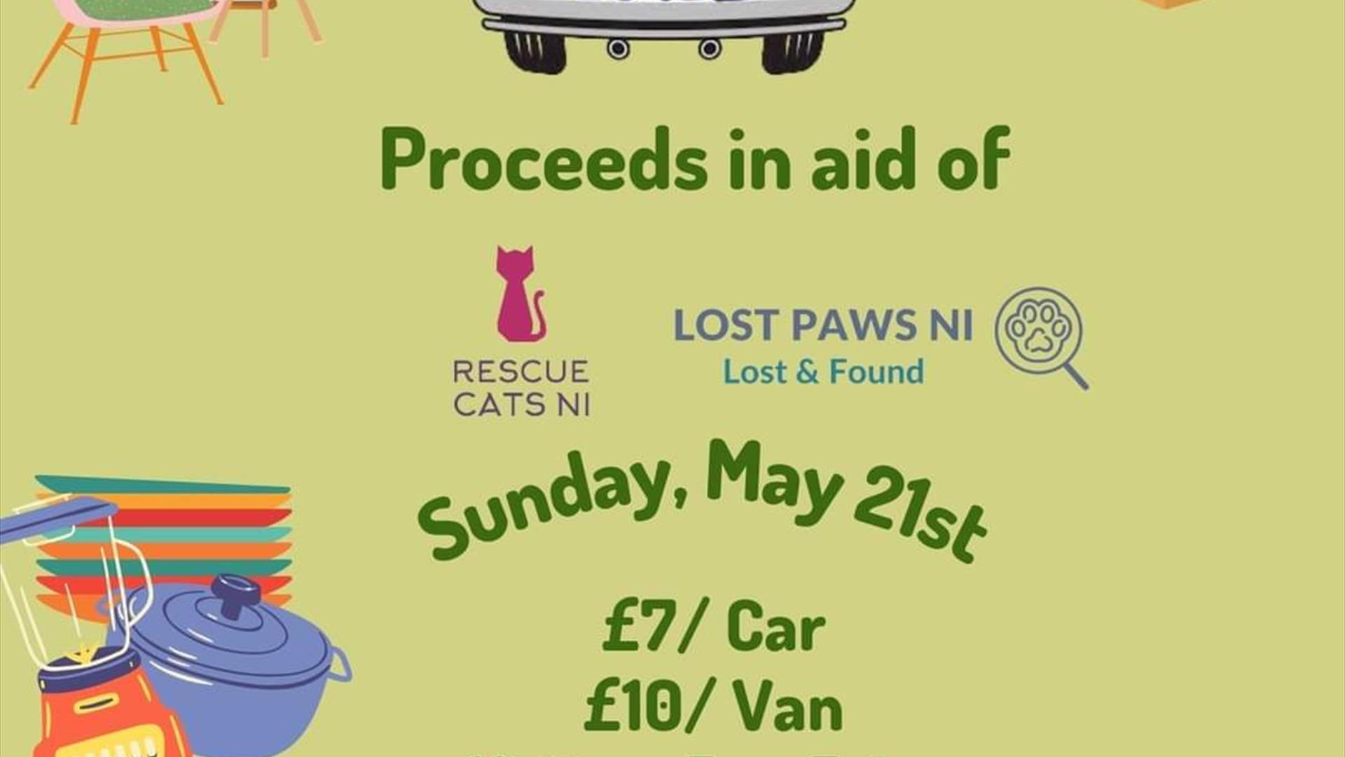 Image is poster advertising a car boot sale at The Little Green Allotments