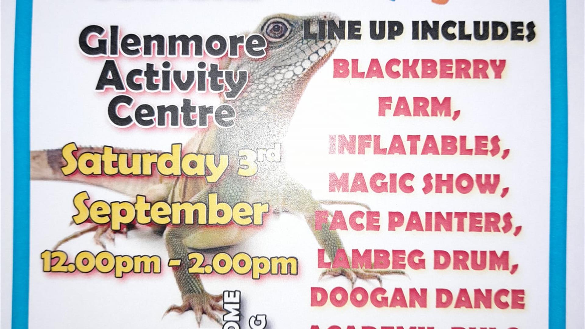 Image is poster advertising family fun day at Glenmore Activity Centre Lisburn