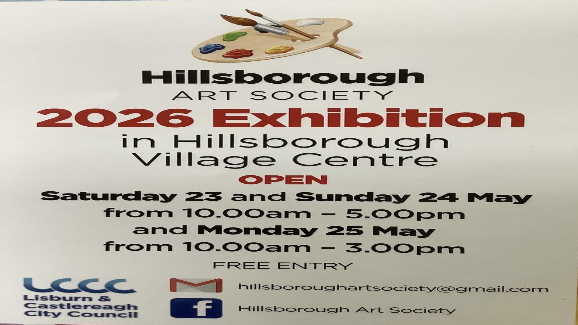 Image shows Hillsborough Art Society Poster with Paint palette and information.