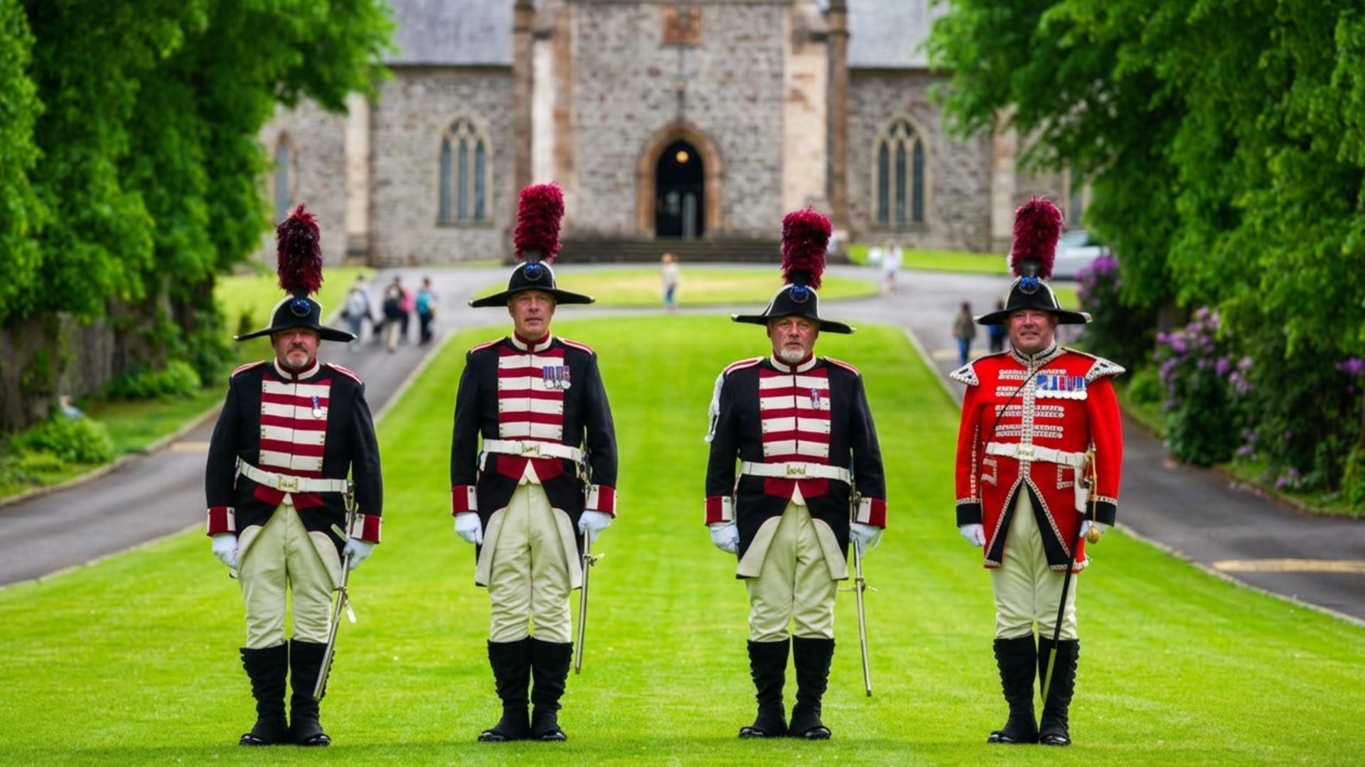 Members of Hillsborough Fort Guard in full uniform standing together