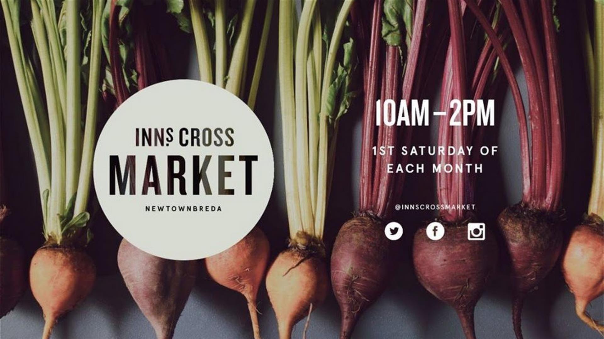 Image shows poster of Inns Cross Market with date and time advertised