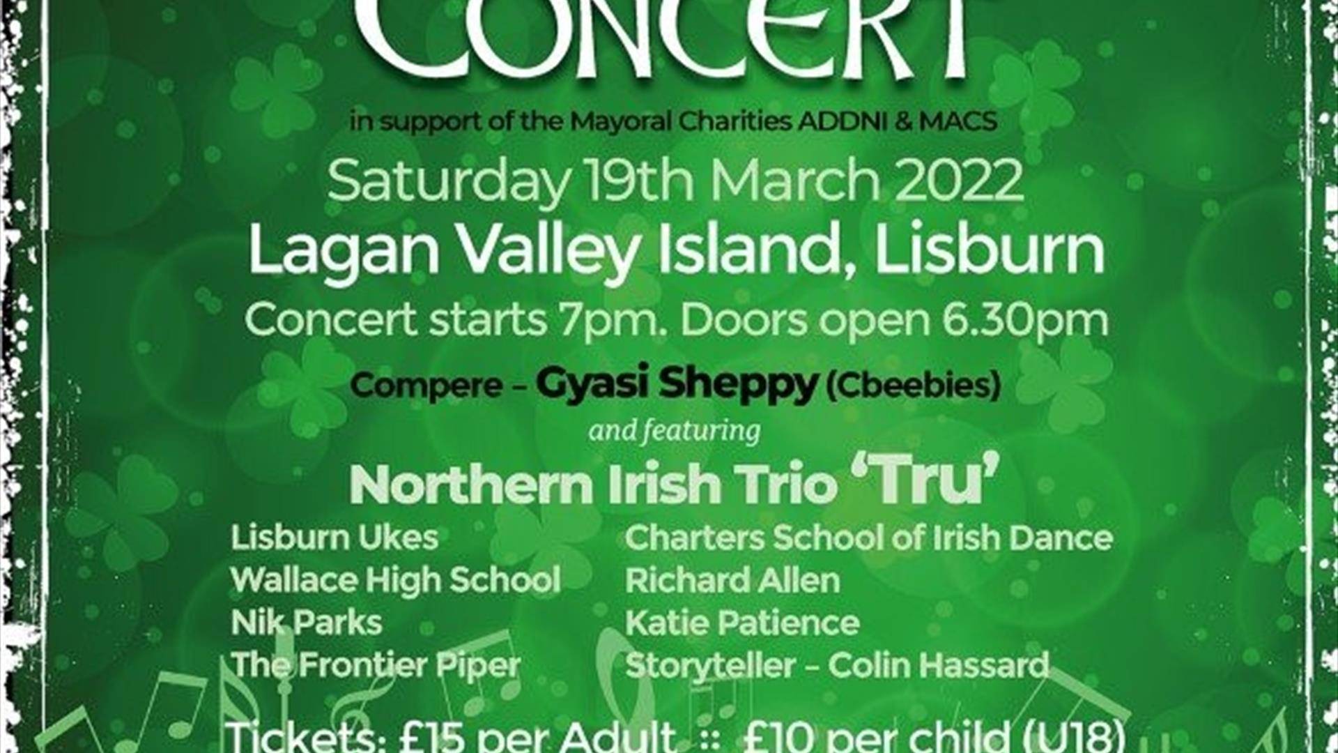 Image is of a poster advertising the Mayor's St.Patrick's Day concert in Lisburn