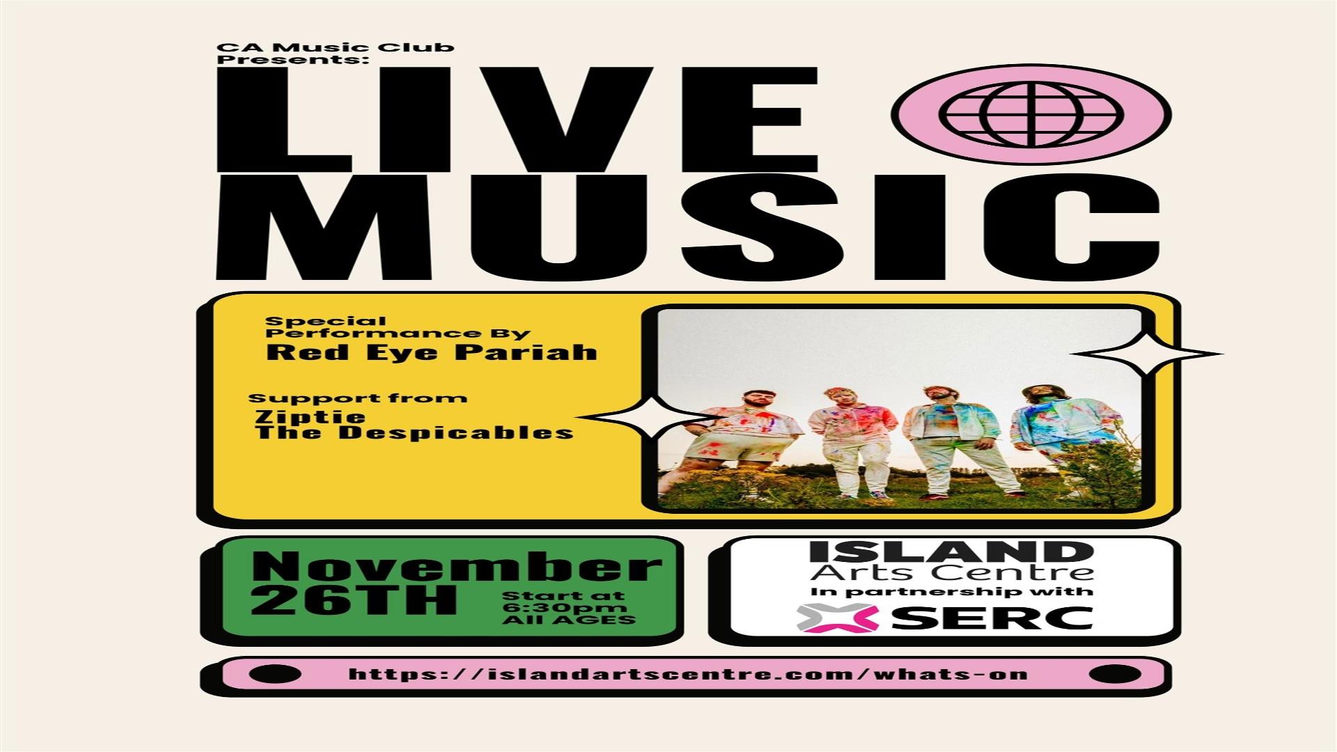 Image is colourful and shows the various musicians playing at the CA Music Club