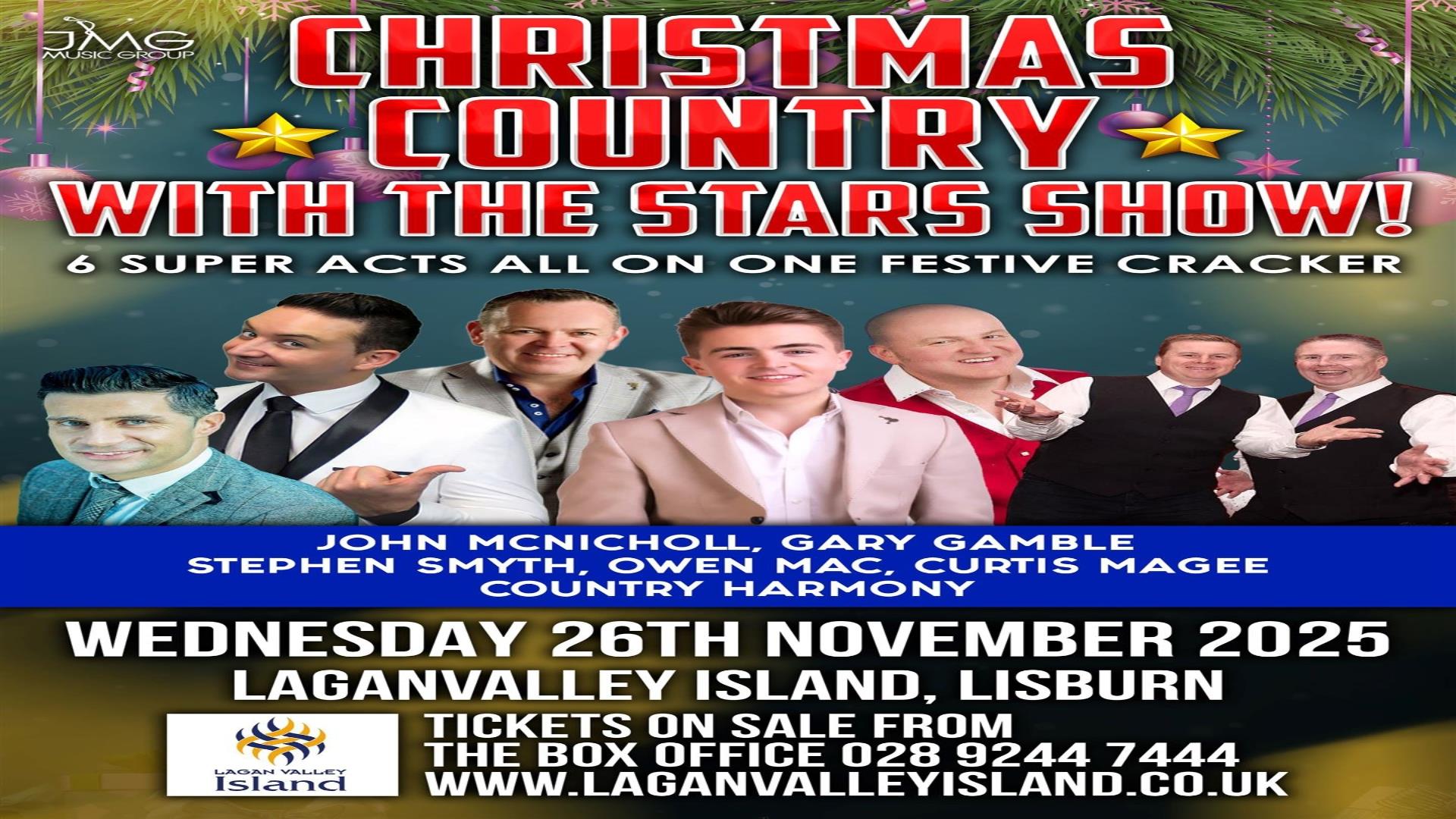 Image is of poster showing the various musicians performing at A Christmas with the Country Stars show
