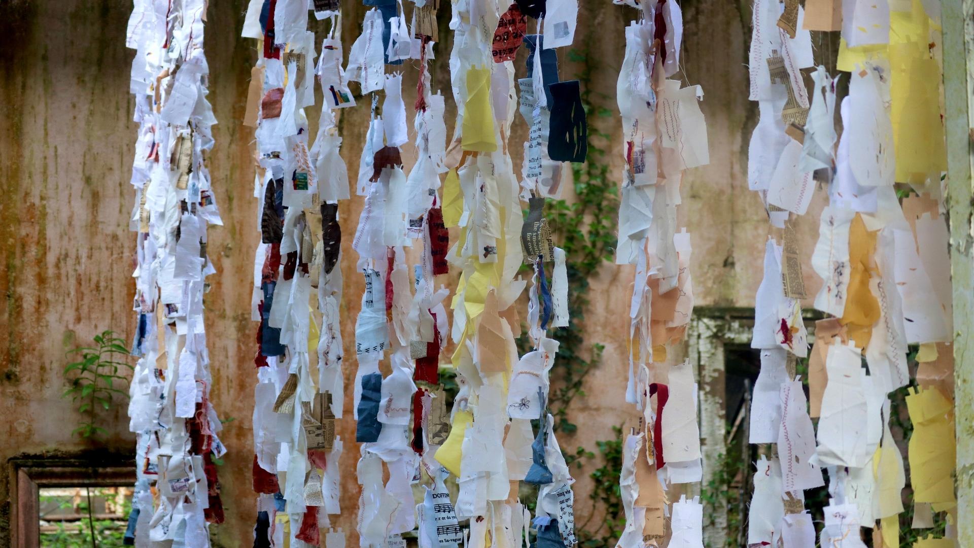 Image is of exhibition called Singing Threads: Songs and Stories of Ulster's Mill Life by Eimear Magee