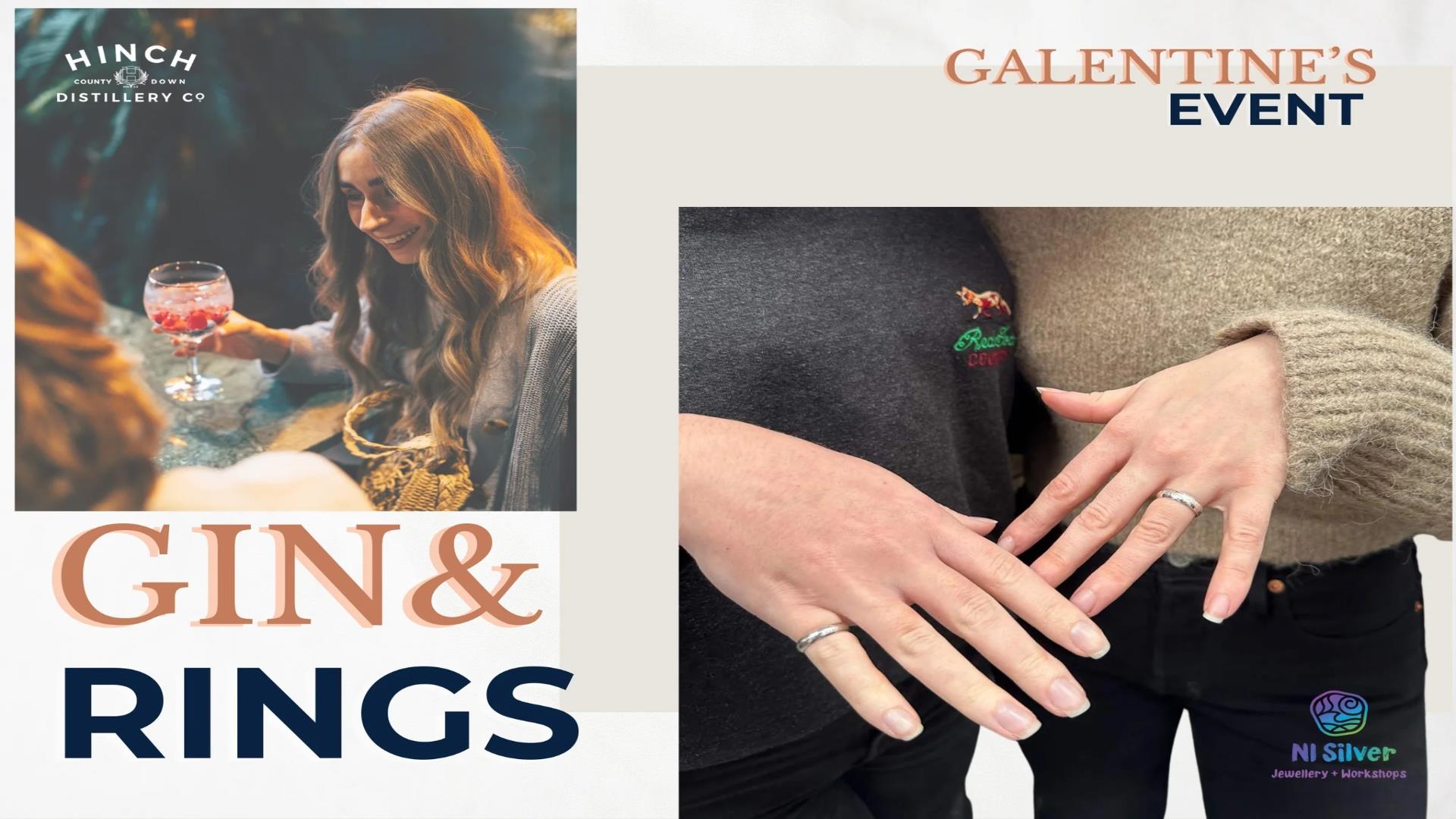Image is 2 women showing off rings on their hands and a woman with a glass of gin