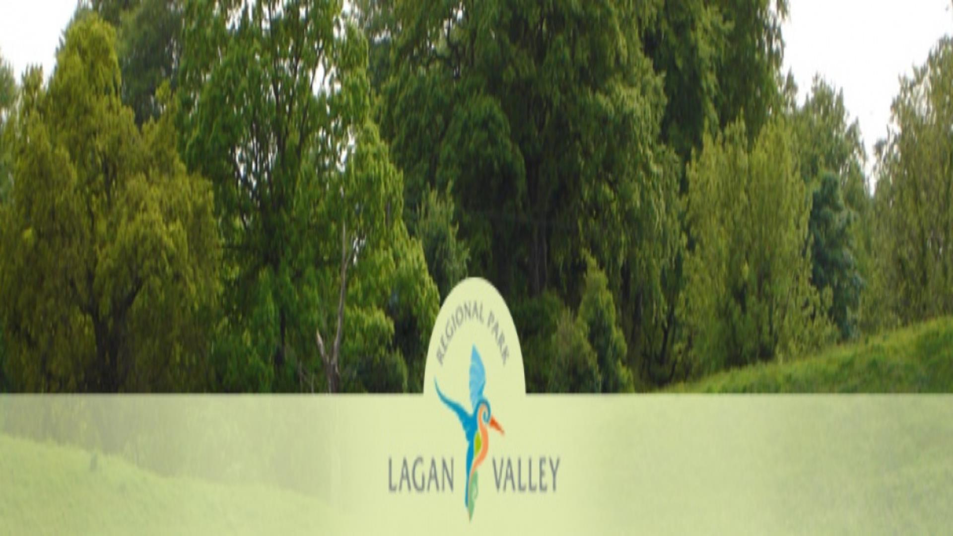 Image is of trees in the Lagan Valley Regional Park and its logo
