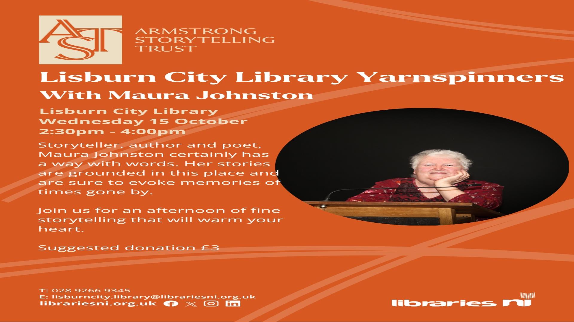 Image is of storyteller Maura Johnston