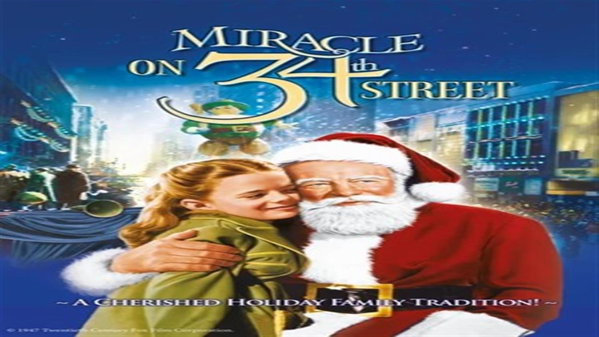 Image is of poster for the Christmas film Miracle on 37th Street