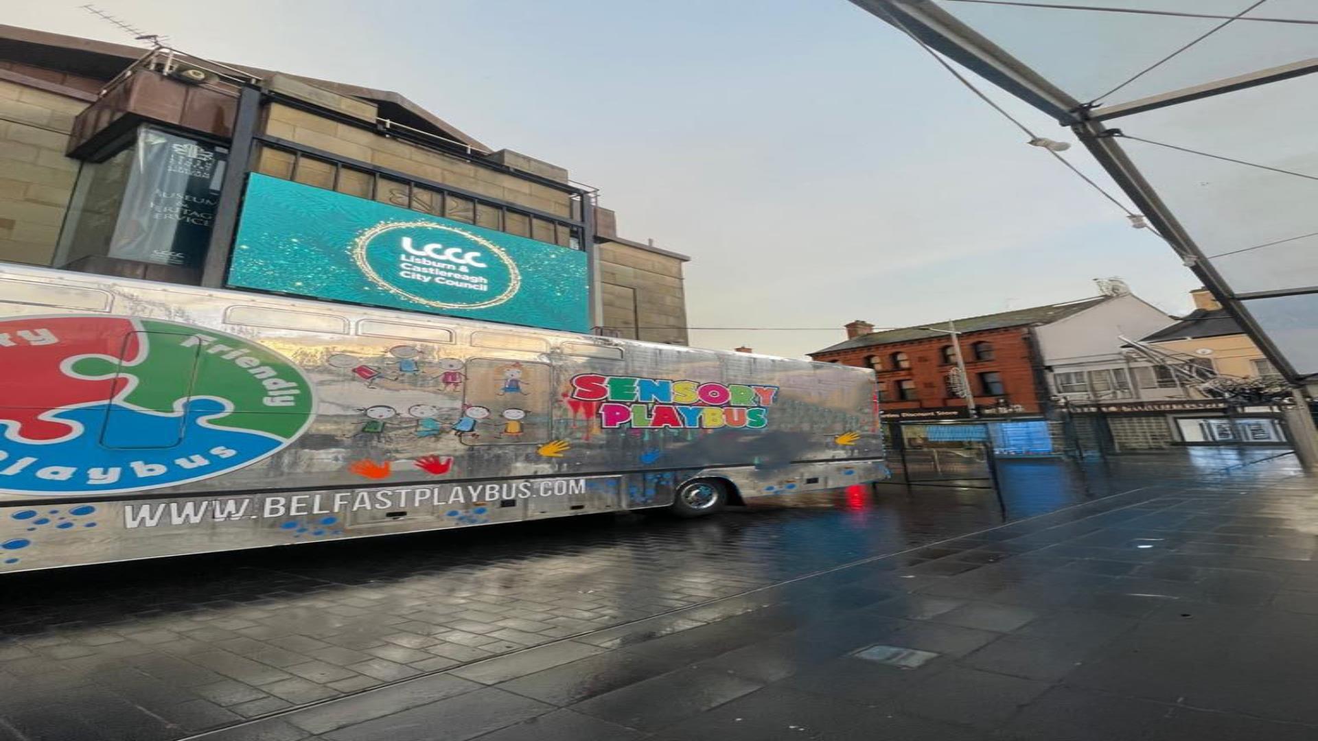 Image is of a sensory play bus in Lisburn city centre