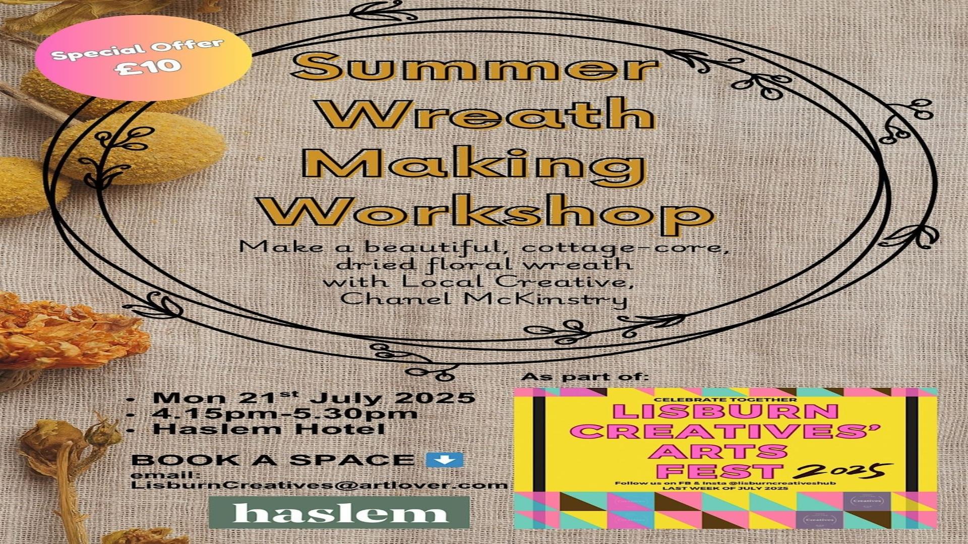 Image is a poster advertising a Summer Wreath making event