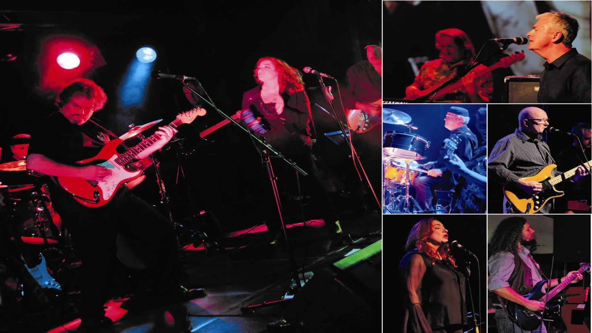 Image is of tribute band The Illegals playing on stage