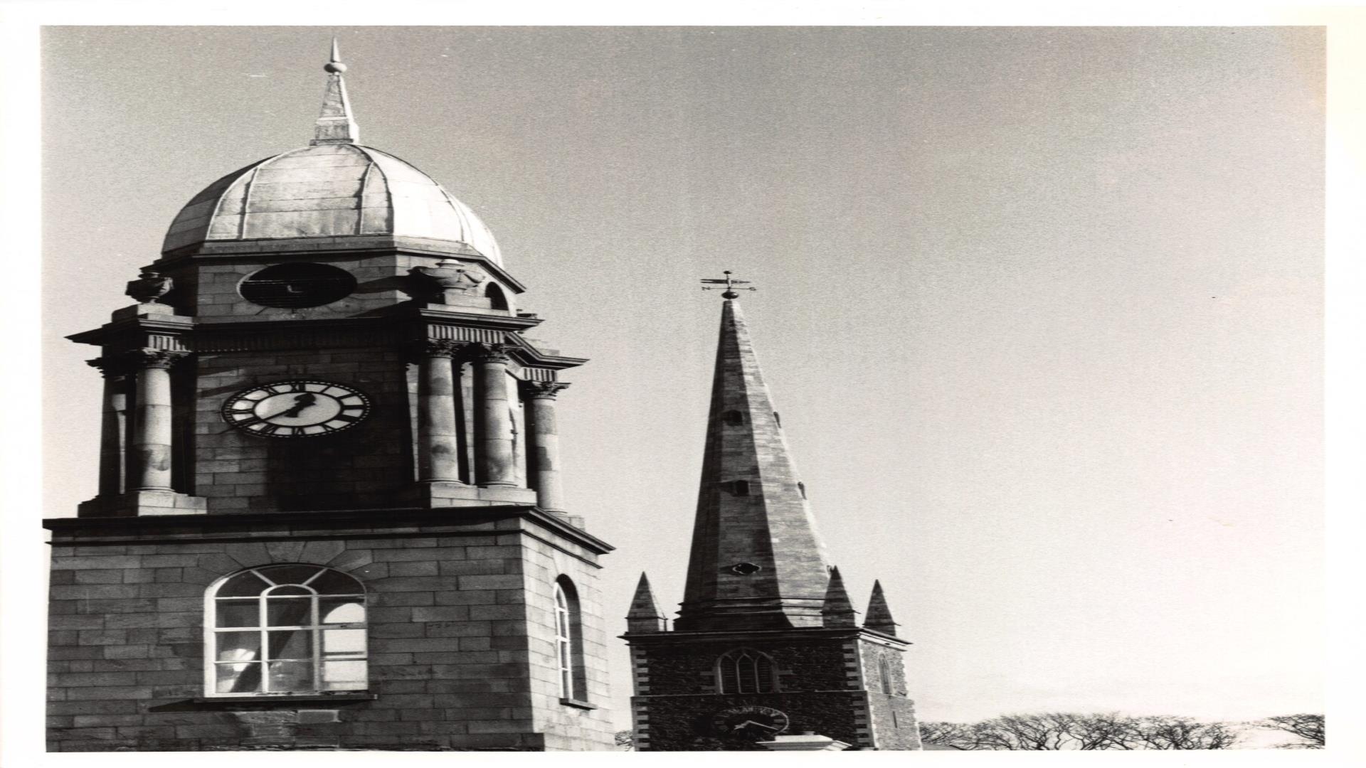 Image is of the clock tower at the Irish Linen Centre & Lisburn Museum