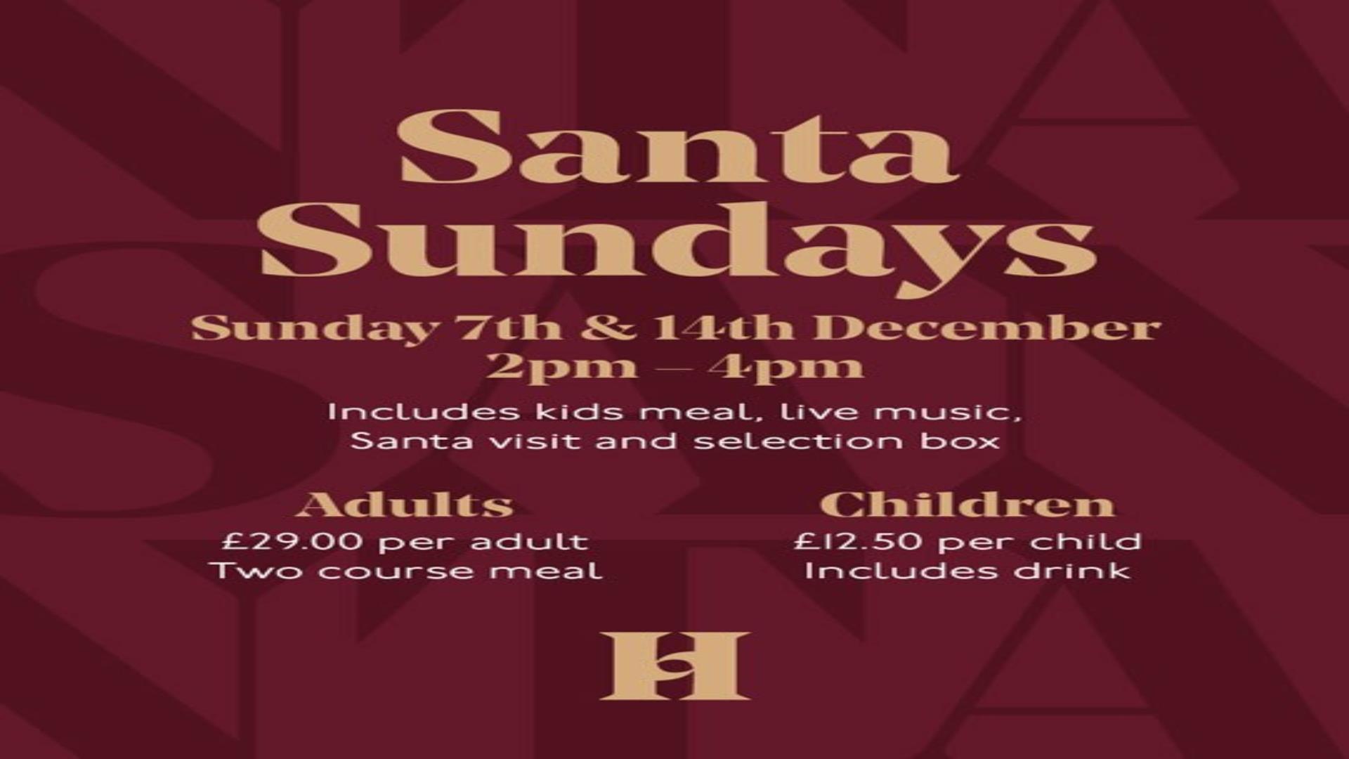 Santa Sunday's prices and information on red background