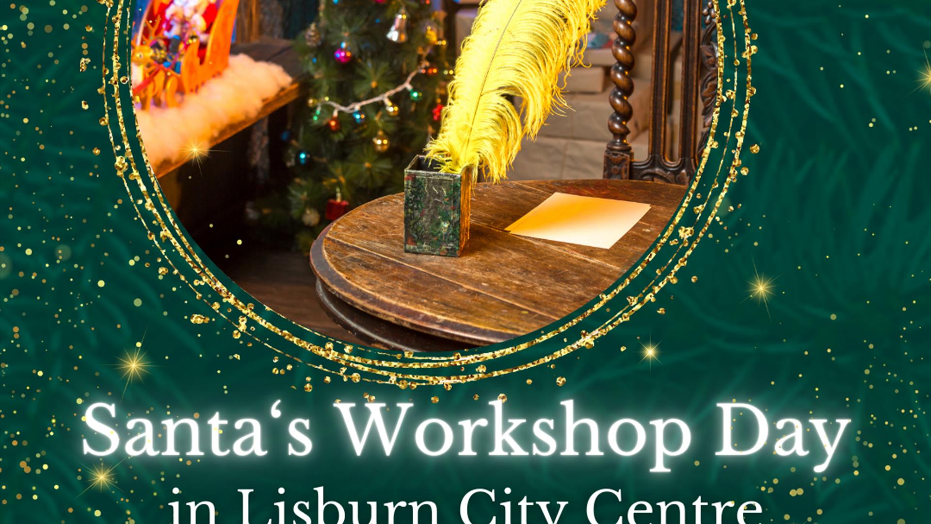 Image is of Santa in his workshop