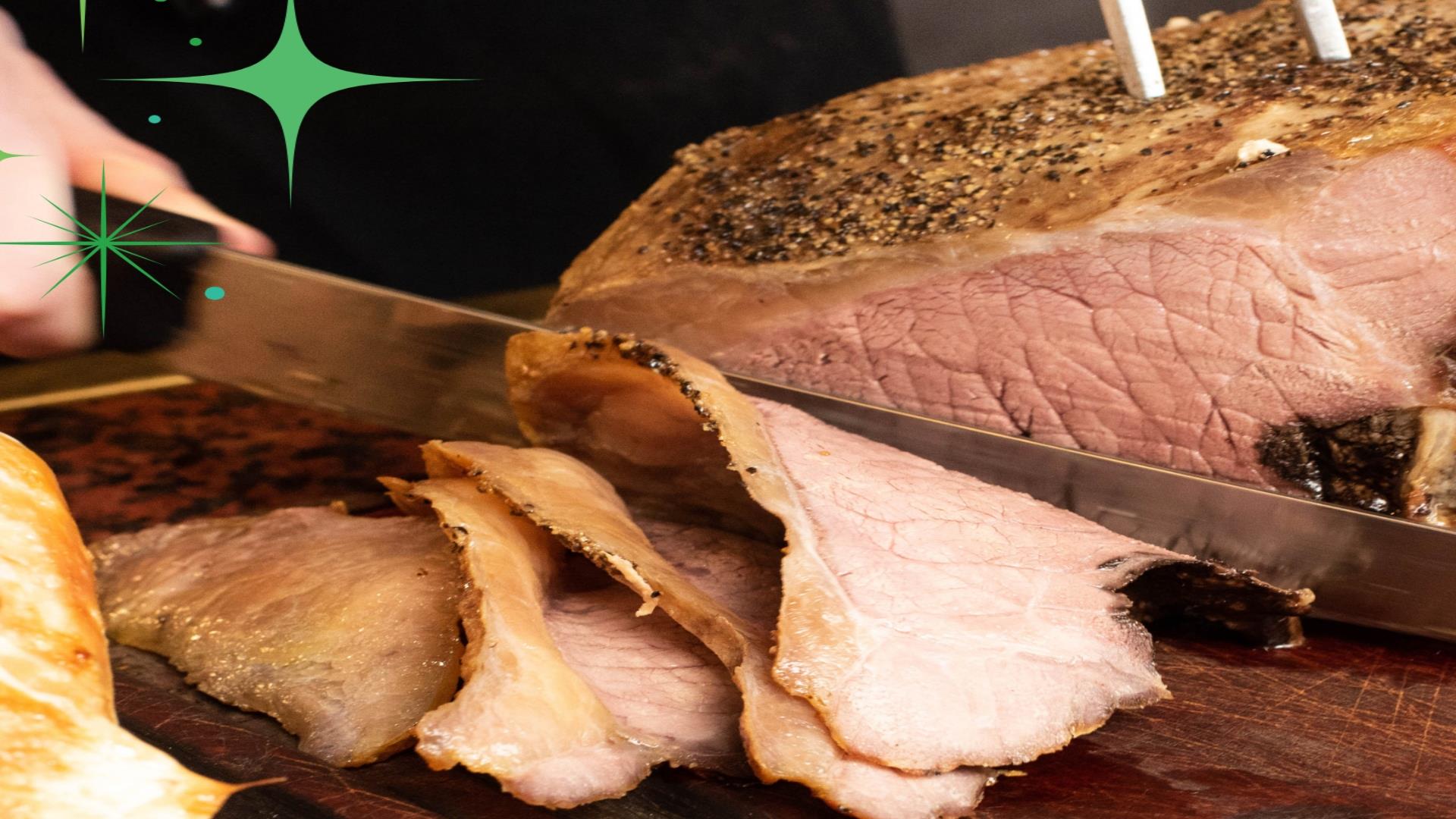 Image shows meat being cut on St Patrick's Day.