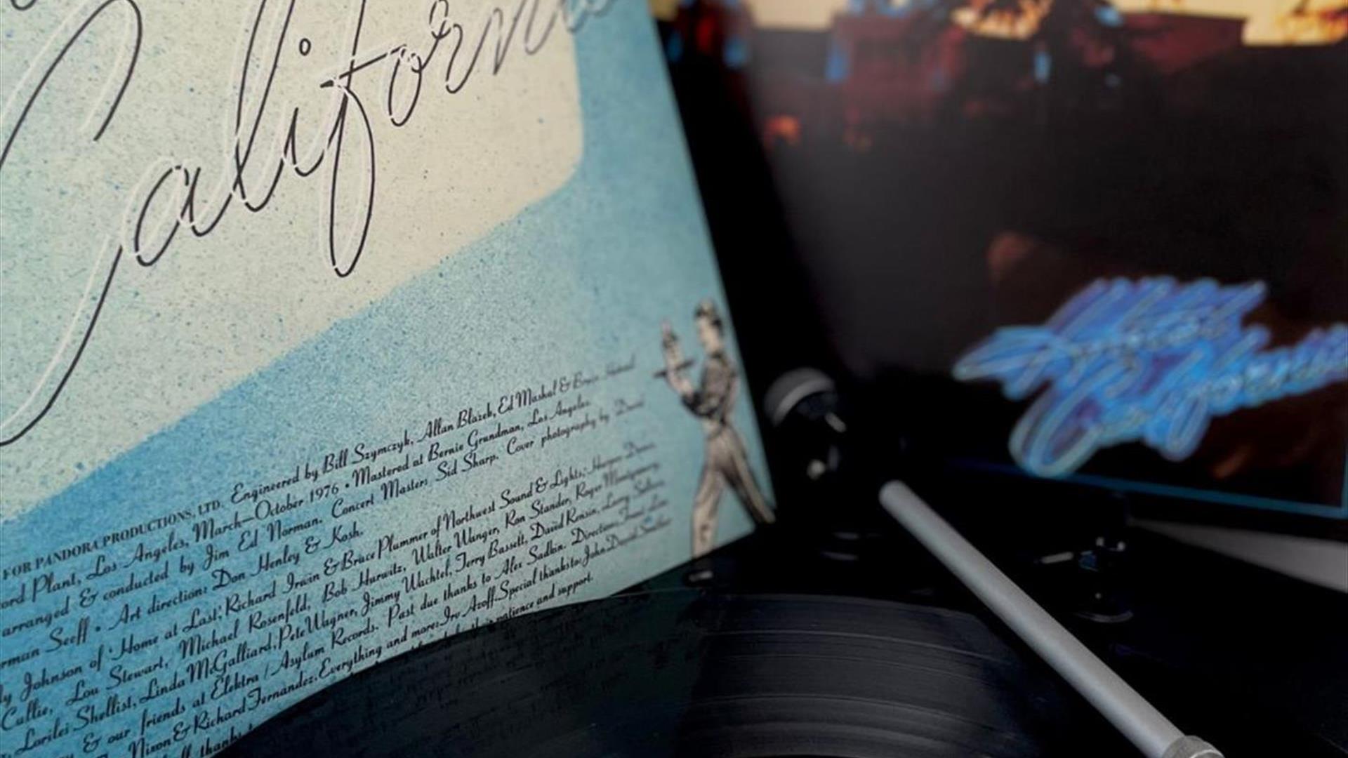 Picture of a record player and LP Hotel California